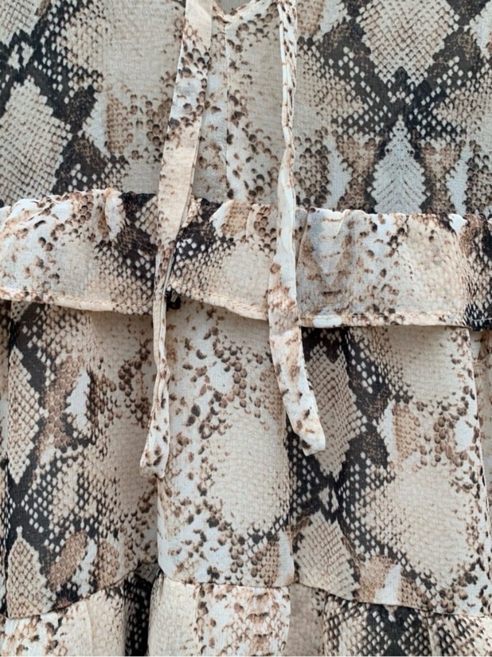 Olivaceous Beige and Brown Snake-Print Tiered V-Neck Mini Dress - Picture 4 of 6